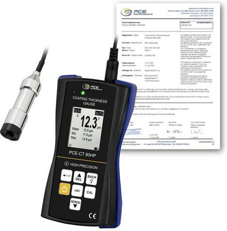 PCE Instruments Schichtickenmessgerät PCE-CT 80HP-F5N3-ICA in Schwarz mit ISO-Kalibrierzertifikat für 0 bis 5000 µm Fe und 0 bis 3000 µm NFe - Bild 1