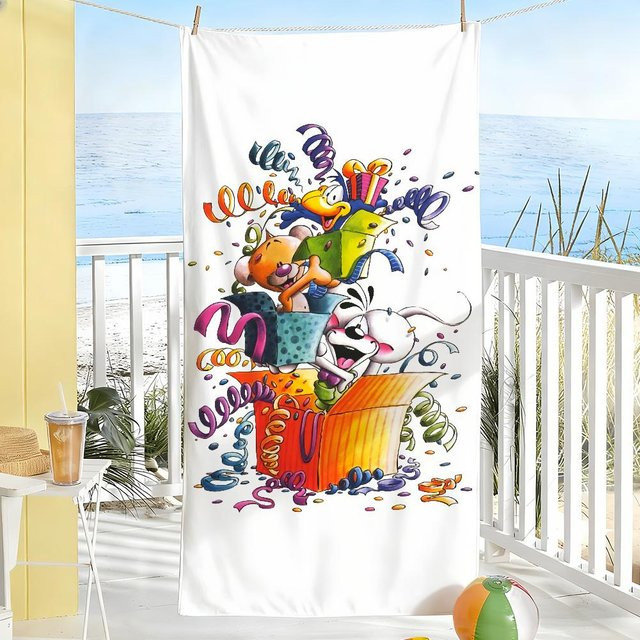 Diddl Handtuch mit Cartoon-Motiv, weiß, schnelltrocknend aus Mikrofaser, B: 80 cm, H: 130 cm - Bild 1