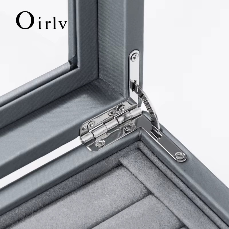 Oirlv Schmuckkästchen aus PU-Leder in Grau mit Deckel als multifunktionaler Schmuck-Organizer für Halsketten, Ringe und Armbänder - Bild 4
