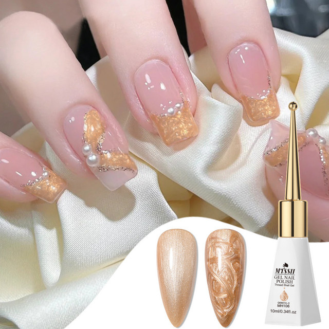 MTSSII Faden-Muschel-Gel Nagellack, 10 ml, Weiß Gold Blau, 3D Perlmutt - Bild 1