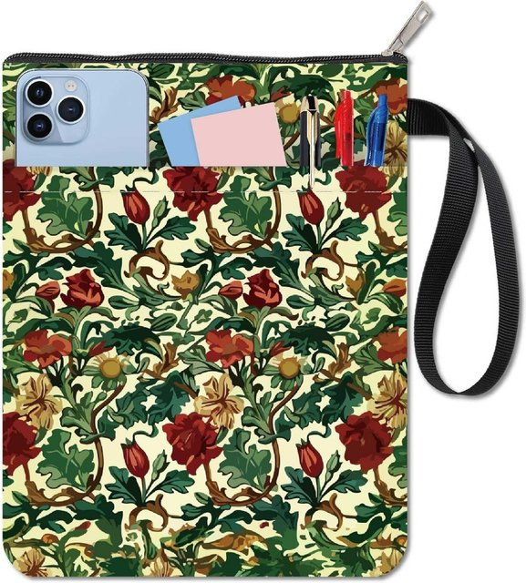 Waschbare Notizbuchhülle mit grünem Blumenmuster und Weinreben sowie praktischer Vordertasche in Grün und Multicolour - Bild 1