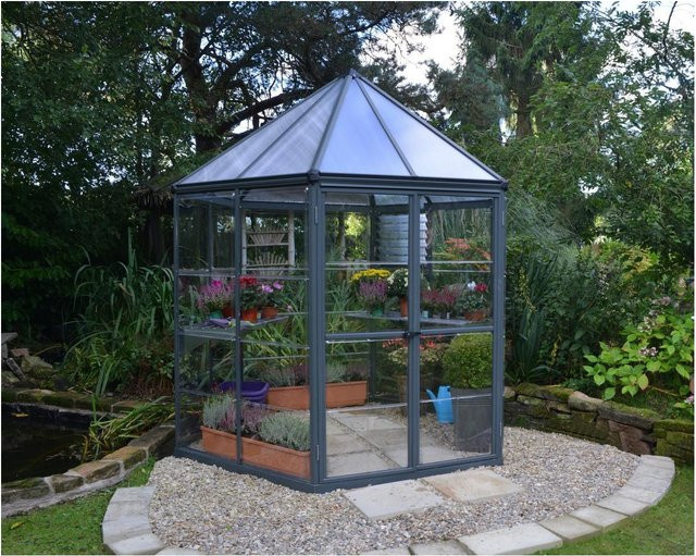 Palram Canopia Oasis Hexagon Gewächshaus aus Polycarbonat in Grau mit Doppelschwingtür und Lamellenfenster B/T/H: 250 x 210 x 174 cm - Bild 3
