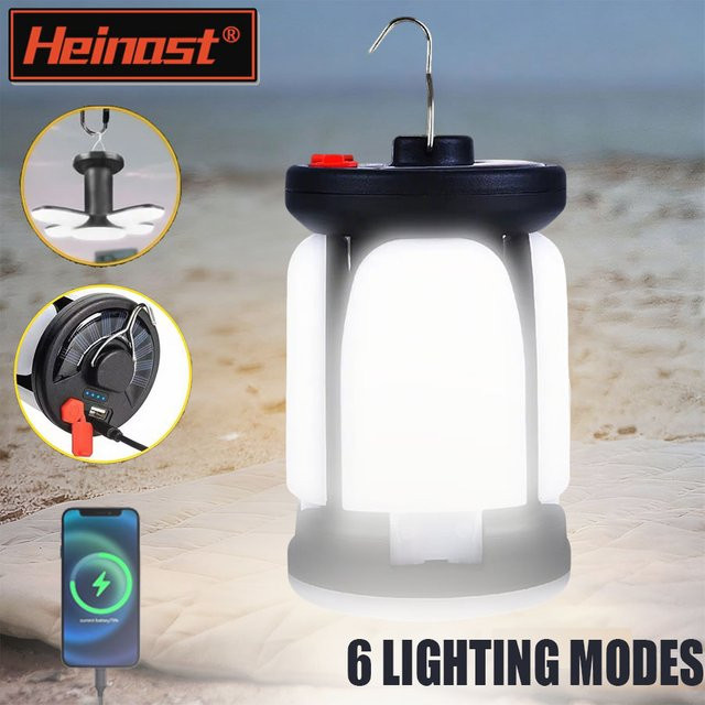Heinast Wiederaufladbare COB-LED-Campinglaterne mit klappbarem Flutlicht in Schwarz und Weiß - Bild 1