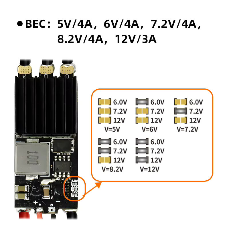 SEQURE 28120 Bürstenloser ESC 120A für 2-8S FPV-Renndrohnen mit BLHeli_32 oder AM32-Firmware und 128KHz PWM-Frequenz in Schwarz - Bild 3