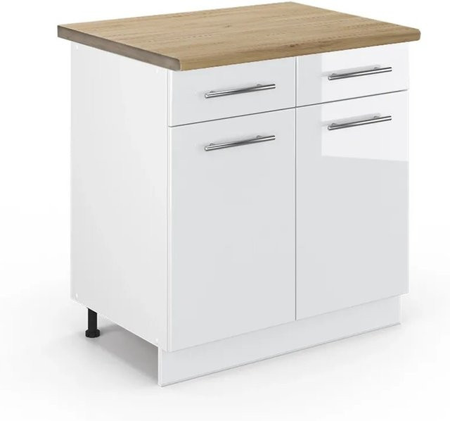 Vicco Küchenunterschrank Fame-Line Weiß Hochglanz mit Eiche-Elementen, B/T/H: 80 x 60 x 82 cm - Bild 1