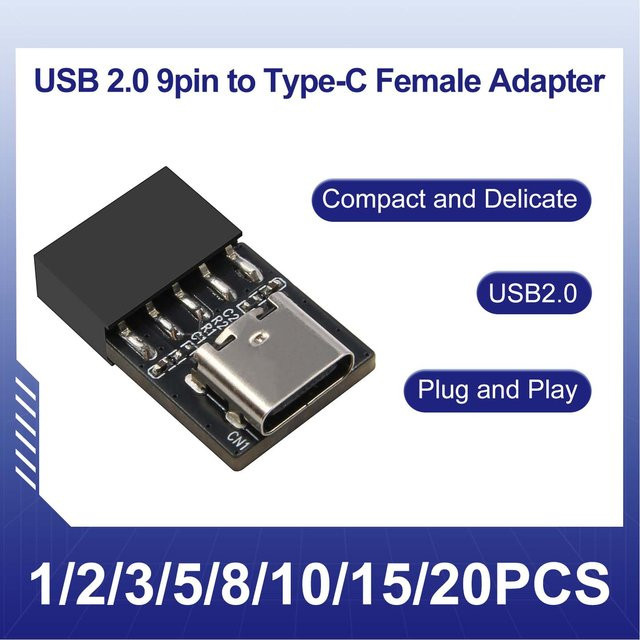 T.F.SKYWINDINTL USB 2.0 9-Pin auf USB-C Buchsenadapter in Schwarz zur Erweiterung des Motherboards für USB-C und Bluetooth - Bild 1