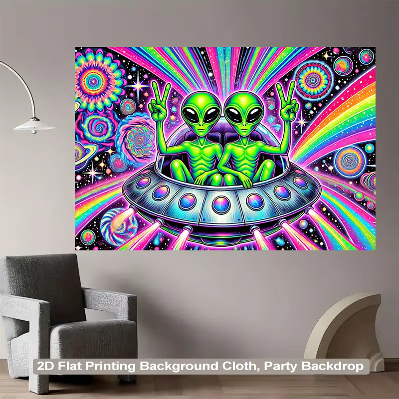 VIKAMA Alien UFO Wandteppich mit Nebula Regenbogen Motiv in Multicolour für deine Sci-Fi Raumdekoration - Bild 3