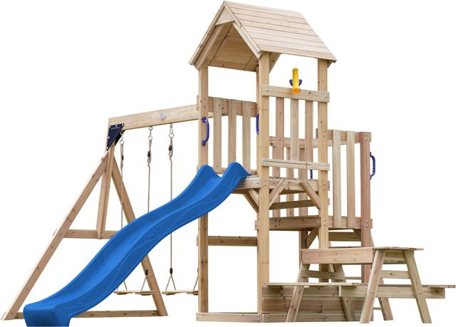 AXI Spielturm Mette mit Doppelschaukel und Rutsche in Braun und Blau aus FSC-zertifiziertem Holz - Bild 1