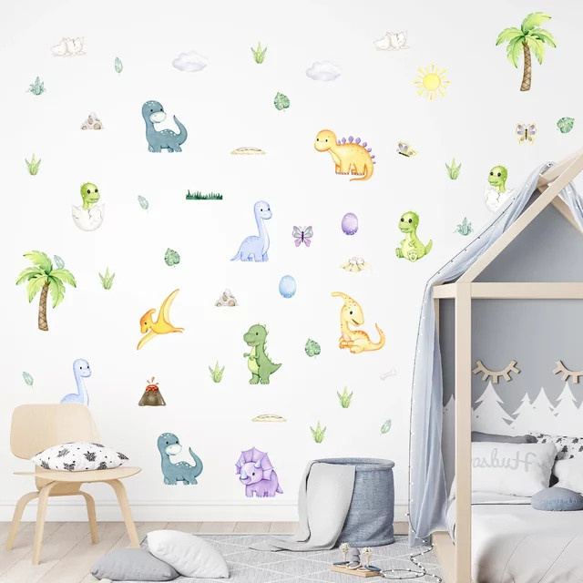 BRUP Cartoon Dinosaurier Wandaufkleber für Kinderzimmer und Wohnzimmer, Multicolor Wandkunst Dekoration - Bild 1