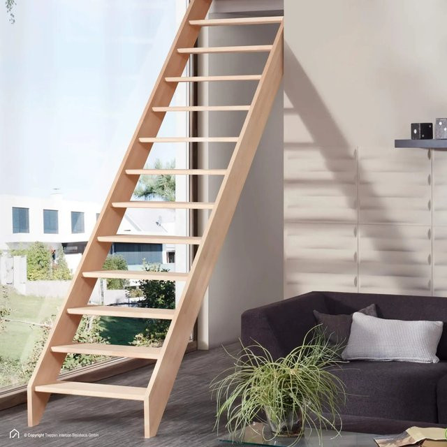 Treppen Intercon Casablanca Holztreppe aus massiver Buche, gerade, naturbelassen, Breite: 60 cm - Bild 1
