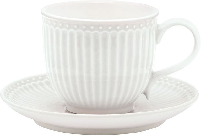 Greengate Alice Kaffeetasse mit Unterteller aus Porzellan in Weiß - Bild 1