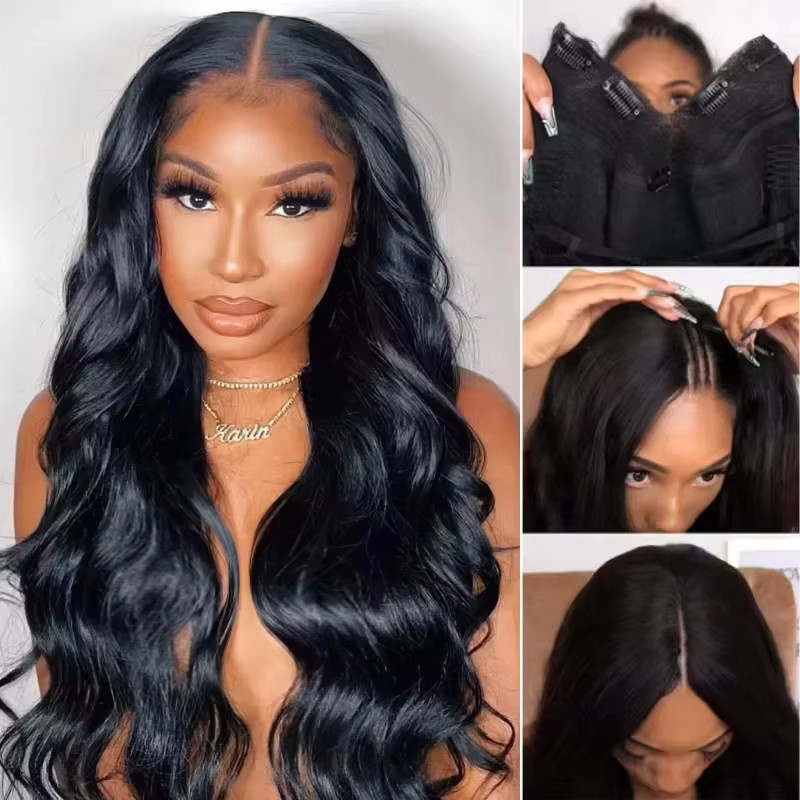 mamushow V-Part Perücke, Body Wave, Brasilianisches Echthaar, 180% - 200% Dichte - Bild 3
