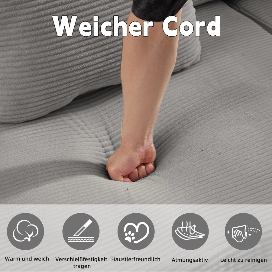 Vankel 3-Sitzer Schlafsofa aus Cord in Grau, faltbare Bodencouch und umwandelbares Bett für Erwachsene - Bild 2