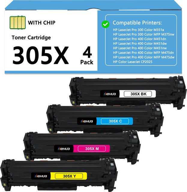 4er-Pack HP 305X Tonerkartuschen Multicolor kompatibel mit HP LaserJet Pro 400 Color MFP M451nw M475dn M451dn M351 M375 M451 M475 - Bild 1