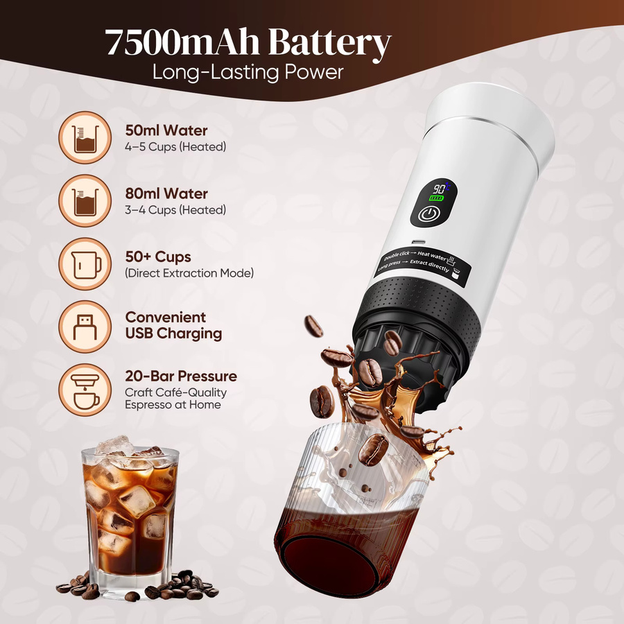 Rbefeuly 3-in-1 Elektrische Espressomaschine als tragbare Mini-Kapselmaschine in Weiß - Bild 5