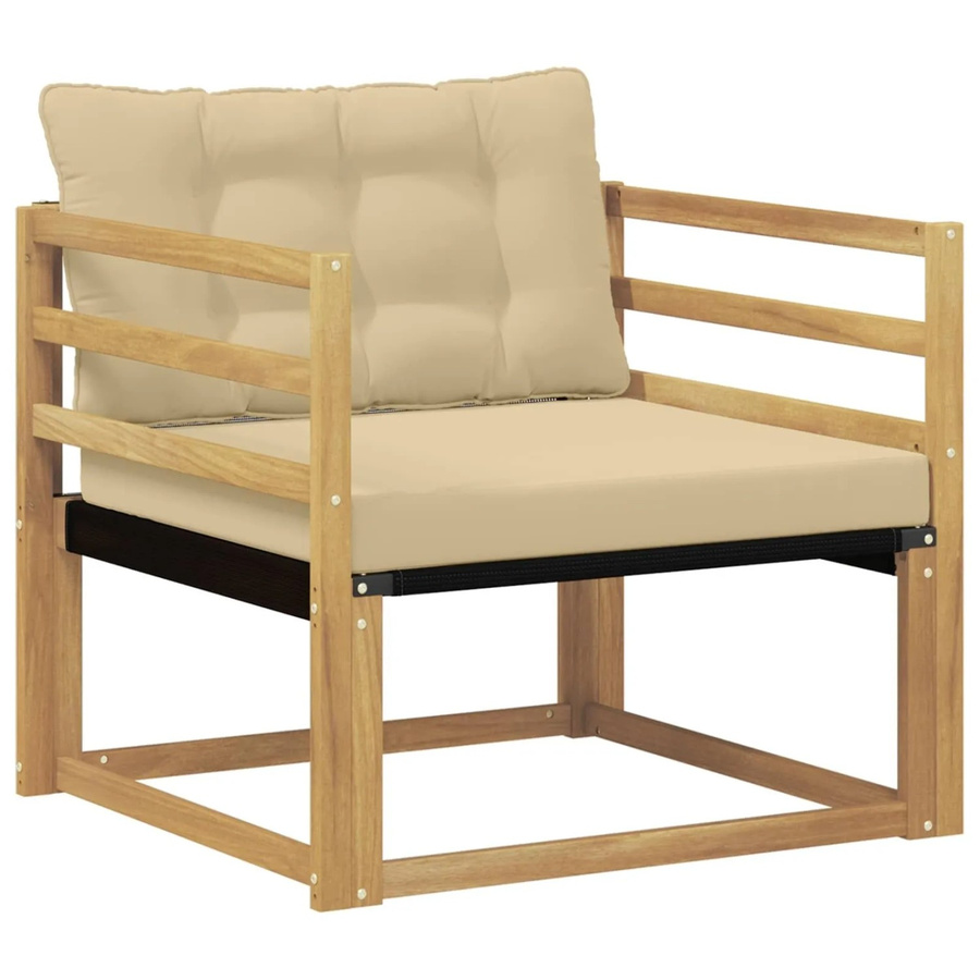 vidaXL Outdoor-Sofagarnitur aus massivem Akazienholz und Textilene in Weiß und Beige - Bild 1