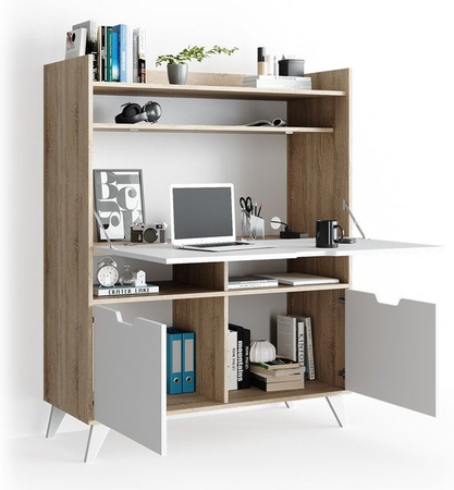 Vicco Schreibtisch Berdi Computertisch mit Schrank in Weiß/Sonoma