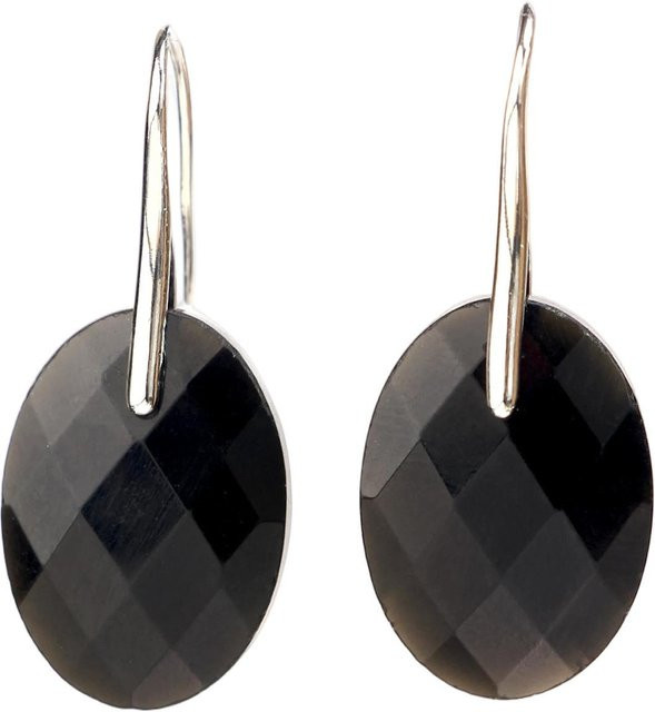 Ovale Obsidian-Hängeohrringe, Damen, black - Bild 1