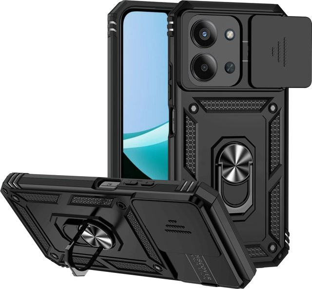 Stoßfeste Schutzhülle für Xiaomi Redmi 15C 4G 5G mit Metall-Ringhalter und Kameraobjektiv-Schutz in Schwarz und Gold - Bild 1