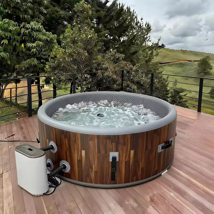 Ejia Aufblasbarer Whirlpool für 6 Personen, runder Spa-Whirlpool mit Luftblasen für Outdoor und Indoor in Grau oder Braun - Bild 4