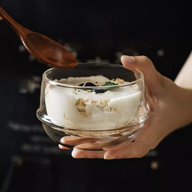 Doppelwandige Suppenschüssel aus Glas in Saturnform, transparent, 550 ml - Bild 1
