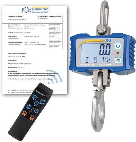 PCE Instruments PCE-CS 1000N-ICA Kranwaage Blau, kalibriert (ISO), Wägebereich bis 1000 kg, Ablesbarkeit 200 g - Bild 1