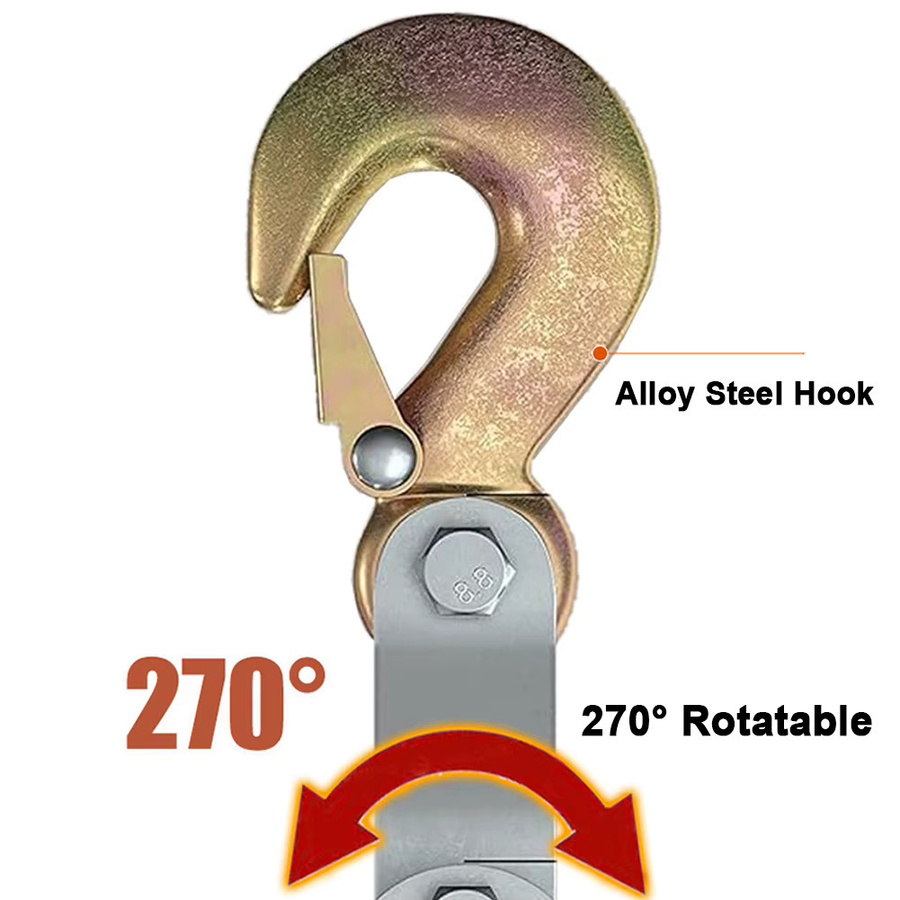 Aramox Manueller Seil-Flaschenzug mit 270 Grad Drehung, Silber, Zinklegierung-Haken und Polyethylen-Seil - Bild 2
