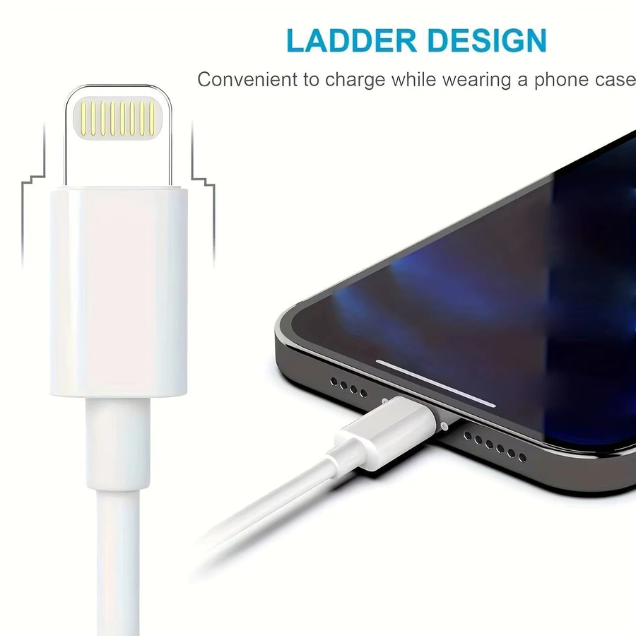 LAIHONEN Lightning-zu-USB-Schnellladekabel 12W 2,4A für iPhone in Weiß - Bild 5