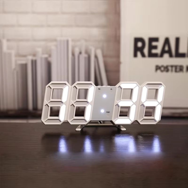 WOKLOK 3D LED Digitaler Wecker und Wanduhr mit Temperaturanzeige und Datumsanzeige, Weiß, Wandmontage - Bild 3