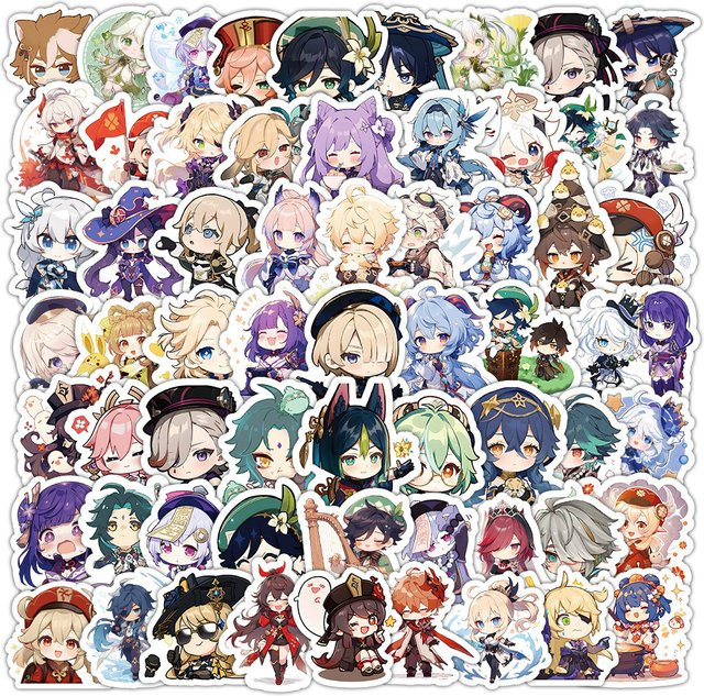 Kpustyle Kawaii Genshin Impact Anime Aufkleber Set in Multicolour für Laptop, Koffer und Scrapbooking - Bild 1