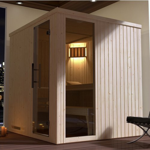 WEKA Elementsauna Halmstad 2 in Beige mit Glastür und Fenstern, B/H/T: 194 x 199 x 177 cm - Bild 3