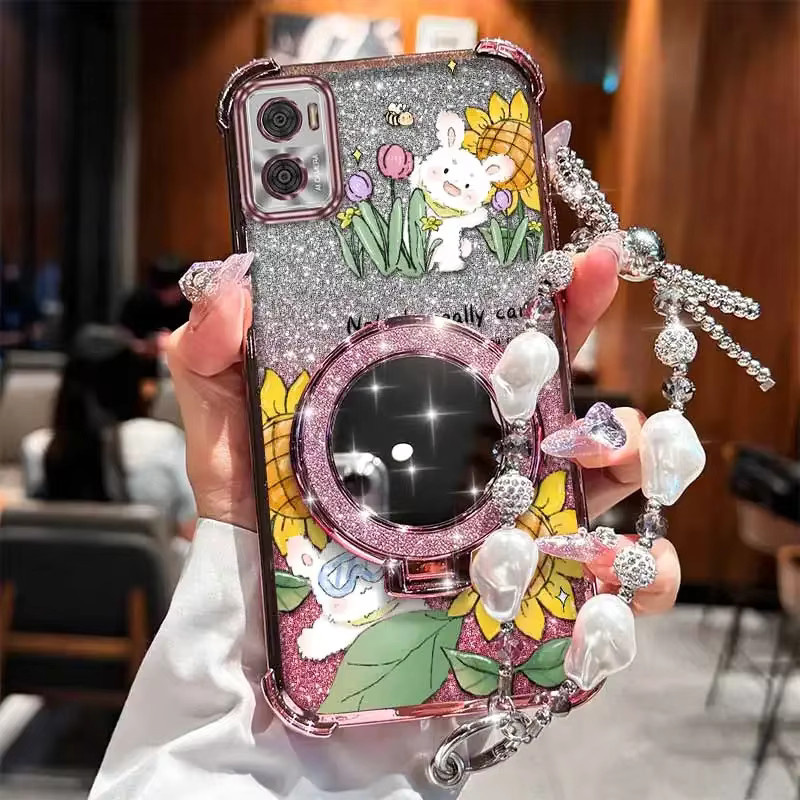 E15 Happy Rabbit Handyhülle mit Lanyard für Motorola E13 G84 G82 G64 G54 G52 G71s G30 G20 G10 G50 Pro G60 F in Multicolour und Silber - Bild 5