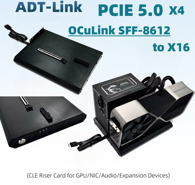 ADT-Link OCuLink eGPU Dockingstation PCIe 5.0 X4 zu X16 Adapter mit Aluminiumgehäuse in Schwarz - Bild 1