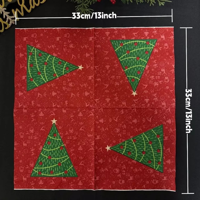 20 Stück GUANYAO Weihnachts Servietten mit Weihnachtbaum-Motiv in Rot, 33 cm Einweg Papier-Servietten für DIY Decoupage und Mahlzeiten - Bild 1