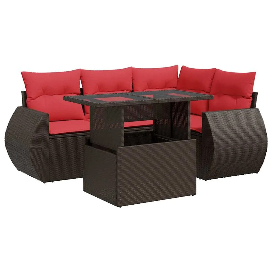 vidaXL 5-teilige Garten-Sofagarnitur aus Poly-Rattan und Akazie in Braun mit Kissen - Bild 2