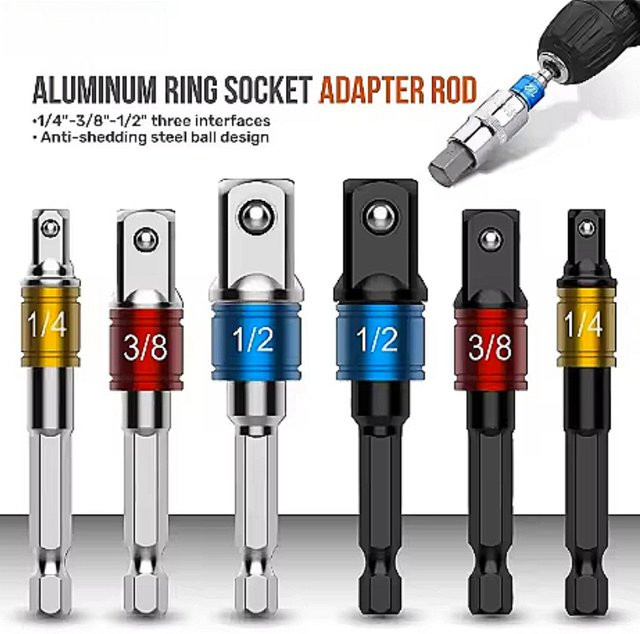 Bohrer Sockel Adapter Set für Schlagbohrmaschinen mit Sechskantschaft und quadratischem Kopf in den Größen 1/4, 3/8 und 1/2 Zoll, Multicolor - Bild 1