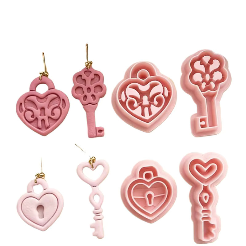 4er Set Polymer Clay Werkzeuge mit Herz- und Liebe-Motiven in Pink für Schmuck und Keramikton - Bild 2