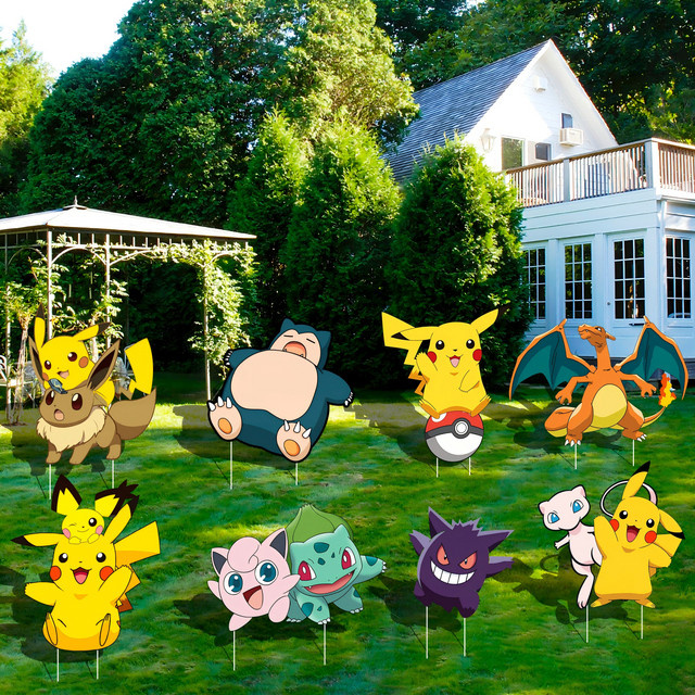 8er Set Pokemon Gartenschilder mit Stäben von Potdemiel in Mehrfarbig für deine Party- und Außendekoration - Bild 1