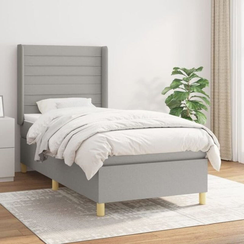 vidaxl Boxspringbett mit Matratze aus Stoff in Grau B/T/H: 90 x 200 cm - Bild 1