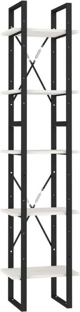 vidaXL Bücherregal im Industrial Design aus Massivholz Kiefer und Metall, Weiß, B/T/H: 40 x 30 x 175 cm - Bild 1
