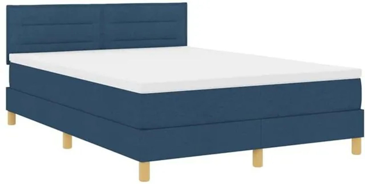 vidaXL Boxspringbett mit Matratze in Blau aus Stoff, B/B: 140 x 190 cm - Bild 1