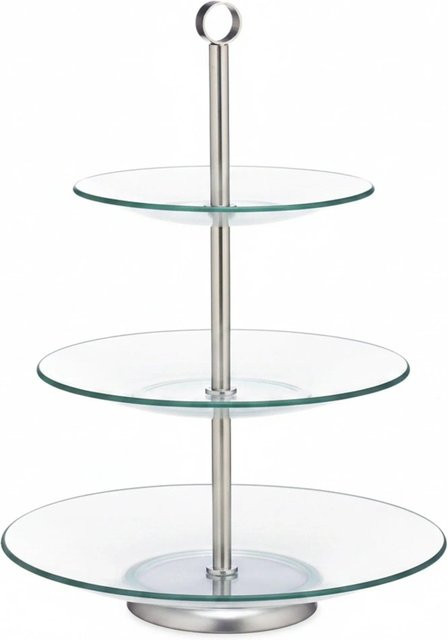 Relaxdays Etagere aus Glas und Edelstahl in Transparent und Silber mit 3 Stufen und Griff, B: 40 cm, T: 29,5 cm - Bild 1