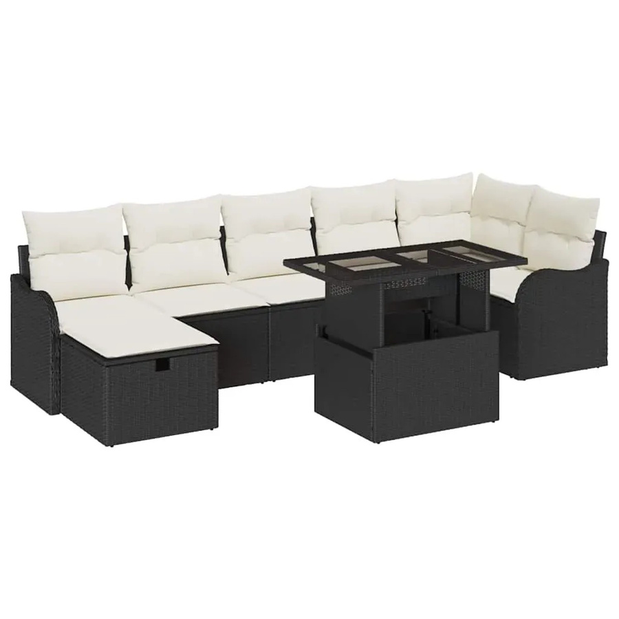 vidaXL Garten-Sofa-Set aus Polyrattan in Schwarz, 8-teiliges L-Shape Lounge-Set mit Kissen, Ottoman und Couchtisch für Terrasse und Garten - Bild 2
