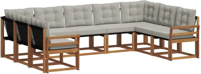 vidaXL Outdoor-Sofagarnitur aus Akazienholz in L-Form mit Textilene und Kissen, 29-teiliges Set, Beige und Grau - Bild 1