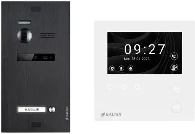 Balter Evo-HD-Mini Video Türsprechanlage Komplettsystem für 1-Familienhäuser mit 4,3 Zoll Monitor in Schwarz - Bild 1