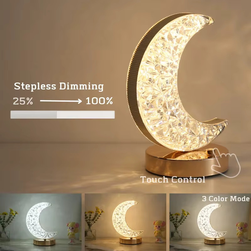 Heinast 3D Mondlampe LED Ambiente Tischleuchte mit Kristall Touch-Dimmer für das Schlafzimmer und Mädchenzimmer USB-Betrieb - Bild 2
