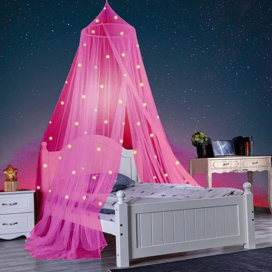 Faltbarer Dome-Betthimmel mit Sternen-Motiv in Rosa, im Dunkeln leuchtend aus Polyester - Bild 1