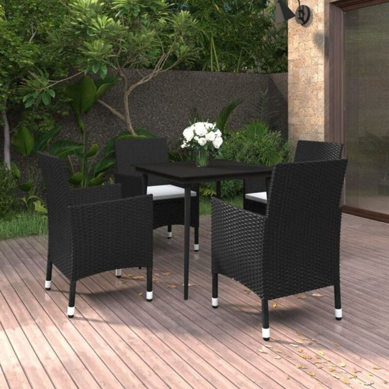 5-tlg. moderne Garten-Essgruppe aus Poly-Rattan und Glas mit Auflagen in Schwarz von vidaxl - Bild 1