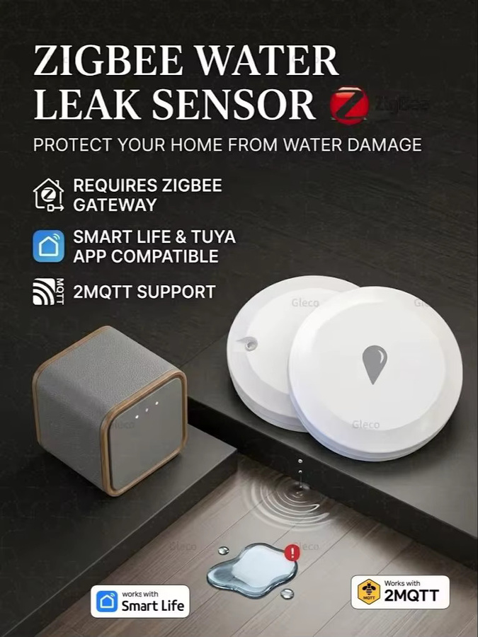 Tuya Zigbee Wasserleck-Detektor und Wasserflut-Sensor in Weiß für Smart Life App und 2MQTT zur Überwachung von Wasserleckagen in Küche und Badezimmer - Bild 3