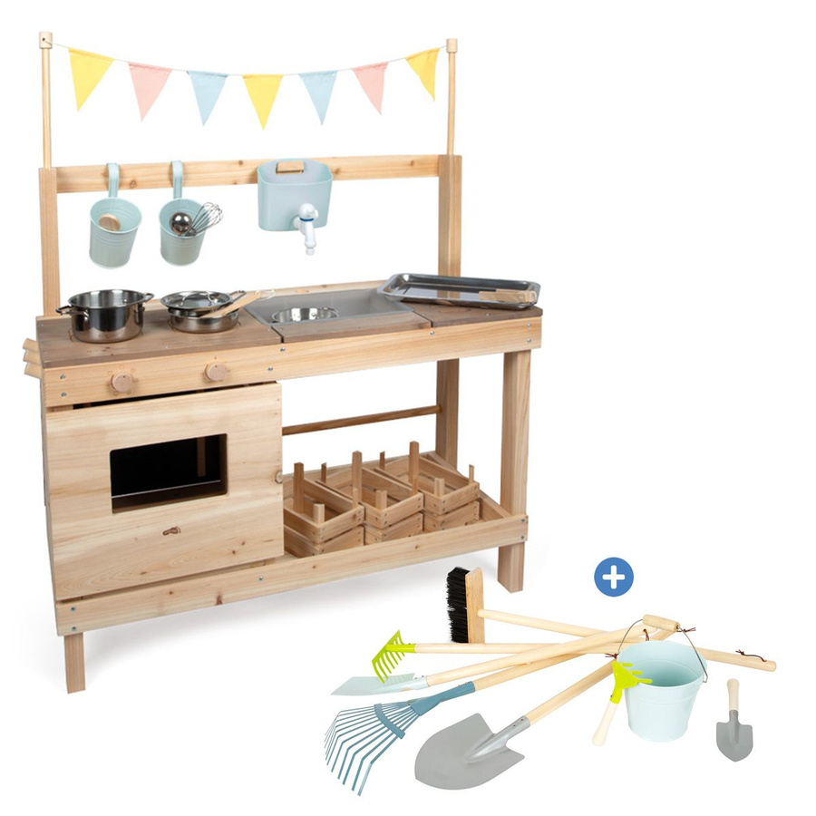 small foot Garten-Spielset mit Matschküche & Gartenwerkzeug-Set, Natur - Bild 1